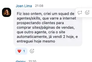 Depoimento Joan Lima - squad de agentes, vendeu 2 hoje e entregou no mesmo dia
